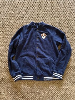 Janie & Jack Navy Button-Up Bomber Jacket Dog Patch